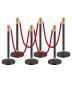 Black stainless steel posts with red ropes, 6 pcs, 5 feet barrier