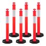 6 red traffic barrier posts, 1140 mm with reflective strips, weighted base (6 pcs.)