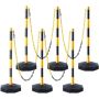 Adjustable traffic restriction posts with base, 6 pcs., yellow-black, 2.44 m chain