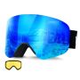 Rimless OTG ski goggles with cylindrical magnetic lenses, dark blue revo coating
