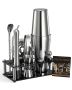 Cocktail shaker set, 14 pieces, stainless steel, silver with stand