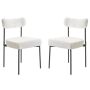 Boucle Dining Chair Set, 2 pcs, White Sherpa Chairs with Black Legs