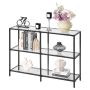 3-tier glass console table black, tempered glass, gold legs