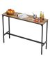 Bar table, metal frame, 55x15x39 inches, brown and black