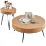 2-piece round coffee and side table set, 79.6 cm, metal legs, industrial style