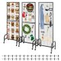 Set of 3 wall-mounted wire mesh panels, 600x1640 mm, black carbon steel, with casters and 30 hooks, for art display and decor