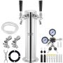 Beer tap tower, stainless steel, two taps, with dispenser and drip tray