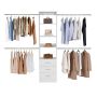Modern white walk-in wardrobe with drawers and hangers