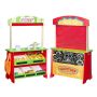 Wooden Double-Sided Puppet Theater and Play Stand with Curtains, Creative Playset for Kids