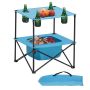 Folding portable camping table, blue, 4 cup holders