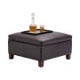 71 cm square dark brown leather pouf with storage compartment