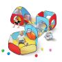 5-in-1 children's play tent with tunnel and basketball hoop, red/yellow/blue