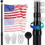 20ft Telescopic Aluminum Flagpole, Black, for Outdoor Use