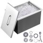 Recessed stainless steel ice box, 40 L, with lid and drain pipe