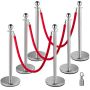 Barrier post with velvet ropes, stainless steel, 6 pcs., red ropes 5 feet