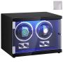 Dual watch winding mechanism with Japanese motors, blue LED, black PU case