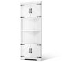 68 inch corner storage unit, 6 tiers, white, wooden doors, adjustable shelves