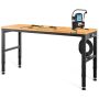 Height-adjustable workbench with wooden tabletop, 183x64 cm, height 72-97 cm, metal frame, with sockets, 900 kg load capacity