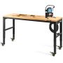 Height-adjustable garage workbench 122x61 cm, wooden tabletop, metal frame, casters, 720 kg load capacity
