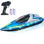 RC racing boat model, 2.4 GHz, 12 km/h, blue, LED light, for pools and lakes