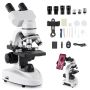 Professional binocular microscope with 40-2000x magnification, aluminum body, LED, phone holder