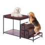 Dark brown bunk bed with stairs, window and storage box, medium size