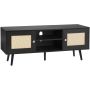 Rattan TV stand, black, 55 inch, with shelves