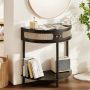 Black Crescent Rattan Console Table with 2 Drawers