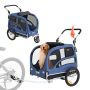 Dog bike trailer and stroller, foldable, blue-black, up to 45 kg