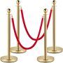 Velvet red rope and golden stainless steel pole, 1.5 m, for ticket booths