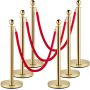 Velvet red rope and gold stainless steel pole, 1.5 m, barrier, set (6)