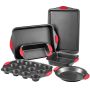 Baking tray set, 6 pieces, non-stick carbon steel, with silicone handles