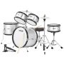 Children's drum set, 5 pieces, 16 inches, silver, with stand and sticks, 6-13 years