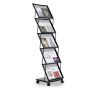 Foldable metal 5-pocket brochure and magazine stand with wheels