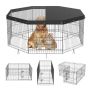 Foldable metal dog fence, 8 panels, 24 inches high, for indoor and outdoor use