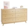Wooden 6-drawer chest of drawers with sliding doors, anti-tip, light