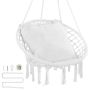 Hanging macrame hammock-rocking chair with cushion, white