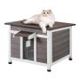 Wooden outdoor cat and rabbit hutch with PVC door, weatherproof, 24x21x18"