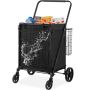 Foldable shopping trolley with waterproof lining, 150 kg capacity, double basket, 360° wheels