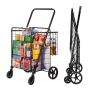 Foldable universal shopping trolley with double baskets, 50 kg capacity, with swivel wheels