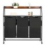 2-Tier Laundry Sorting Bin with Metal Frame and Wooden Top, 3-Piece Organizer with 600D Oxford Cloth