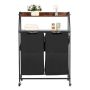 2-tier laundry sorting bin with metal frame and wooden top, 600D oxford fabric bags