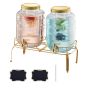 Beverage dispensers 2x8 L, glass with stainless steel tap and metal stand