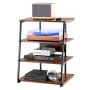 Corner wooden AV stand with LED and power outlets, height adjustable, brown
