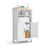 Bathroom floor cabinet, 4 tiers, wooden, white, with doors and shelf