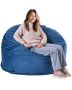 Round adult pouf with removable cover, blue, velvet