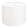 Drum-shaped white linen lampshade, 13x13x10 inches.
