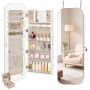 Mirrored lockable jewelry cabinet, 108 cm, white
