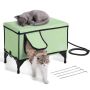 Raised heated cat house, green, foldable, with adjustable temperature