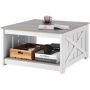 31.5 Inch Rustic Style Wooden Square Coffee Table with Open Storage Box, Gray-White
